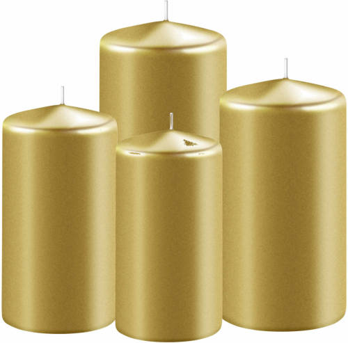 Shoppartners 4x Stuks Gouden Stompkaarsen 8-10-12-15 Cm - Stompkaarsen