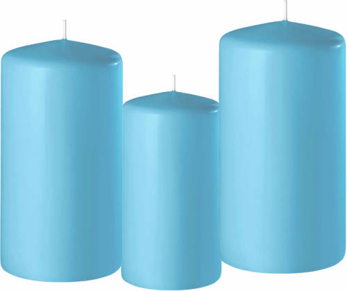 Shoppartners 3x Stuks Turquoise Blauwe Stompkaarsen 10-12-15 Cm - Stompkaarsen