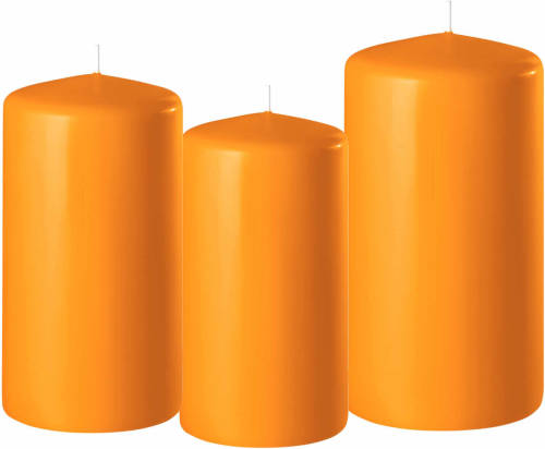 Shoppartners 3x Stuks Oranje Stompkaarsen 10-12-15 Cm - Stompkaarsen