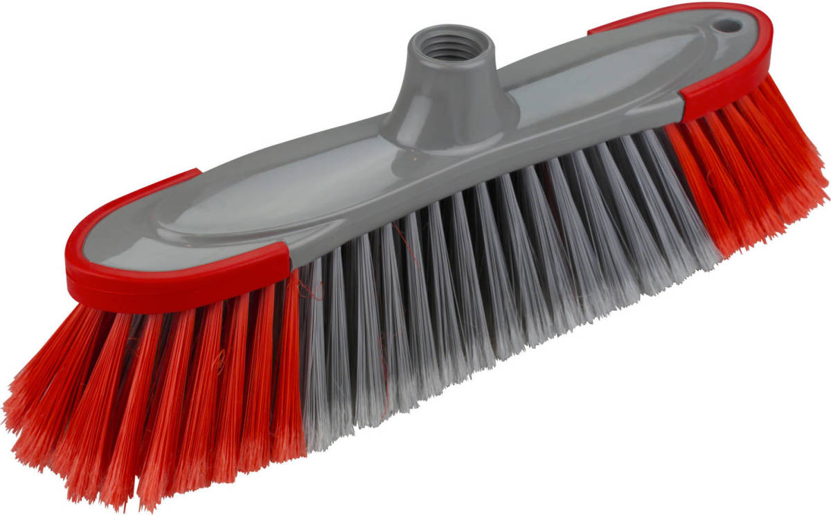 Shoppartners Kunststof Zachte Bezemkop Grijs/rood Voor Binnen - Bezem