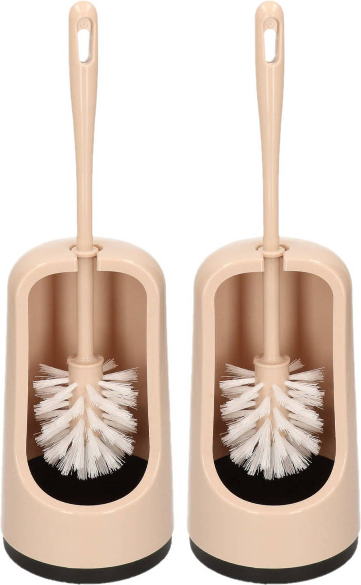 Shoppartners 2x Stuks Wc-borstels/toiletborstels Inclusief Houder Beige 41 Cm Van Kunststof - Toiletborstels