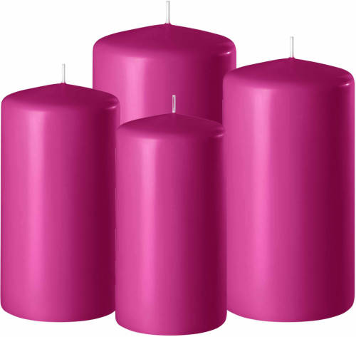 Shoppartners 4x Stuks Fuchsia Roze Stompkaarsen 8-10-12-15 Cm - Stompkaarsen