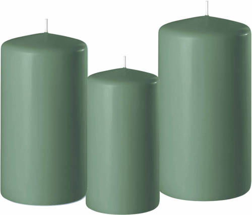 Shoppartners 3x Stuks Groene Stompkaarsen 10-12-15 Cm - Stompkaarsen