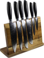 Shinrai Japan Damast Pakka Wood Series - 6-delige Messenset + Acacia Houder Enkelzijdig