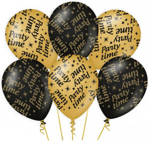Shoppartners 6x Stuks Leeftijd Verjaardag Feest Ballonnen Party Time Thema Geworden Zwart/goud 30 Cm - Ballonnen
