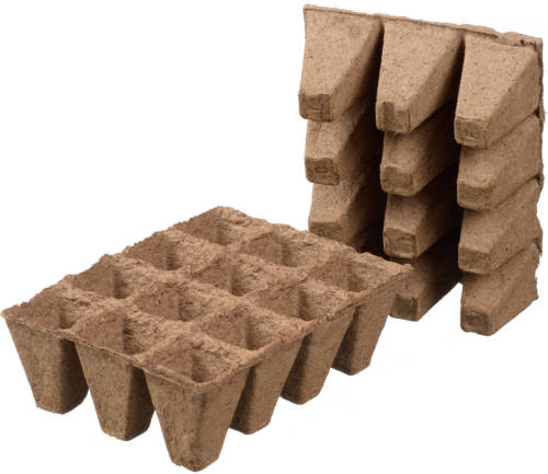 Shoppartners 6x Stuks Houtvezel Kweekpotjes/stekpotjes Trays Met 12 Vakjes 5 X 4 Cm - Stekpotjes