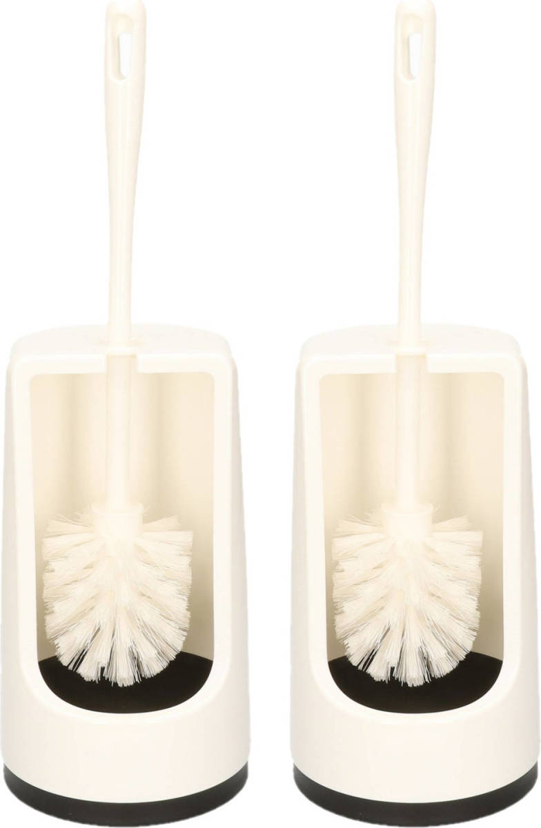 Shoppartners 2x Stuks Wc-borstels/toiletborstels Met Houder Wit 41 Cm Van Kunststof - Toiletgarnituur