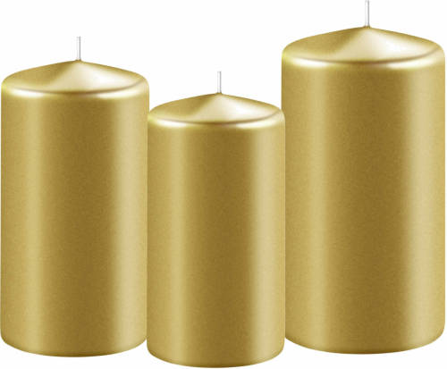 Shoppartners 3x Stuks Gouden Stompkaarsen 10-12-15 Cm - Stompkaarsen