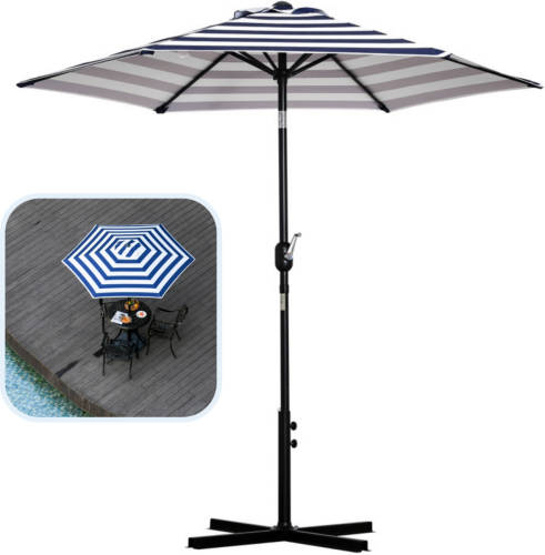 GardenGoodz Zonnescherm - Parasol - Balkon Parasol - Met Handslinger - Knikbaar - Blauwe Strepen - Ø2,27 X 2,25 H M