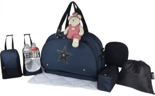 Cstore Baby Aan Boord - Luiertas - Teameinde Maanlicht - Baby Reistas - Heather Marine Zwart Lederen Details Grote Tas Past