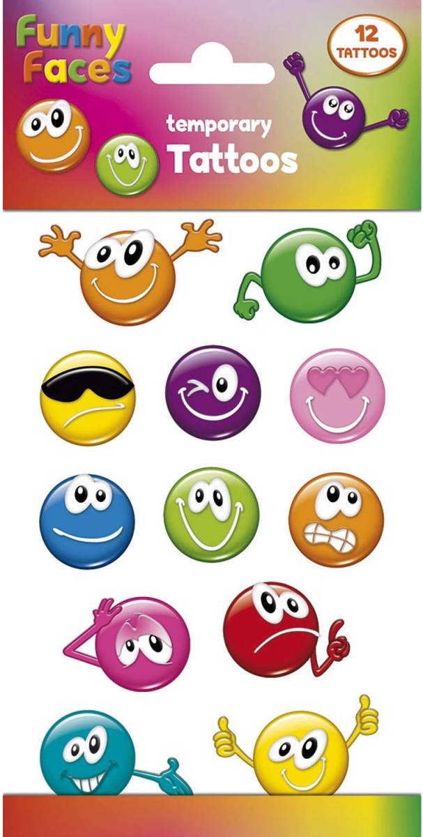 Dobeno Funny Products Kindertattoos Funny Faces Junior Papier 12 Stuks