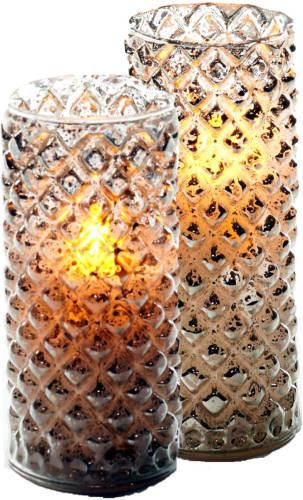 Anna's Collection 2x Stuks Luxe Led Kaarsen In Zilver Glas H15 Cm En H17,5 Cm - Led Kaarsen
