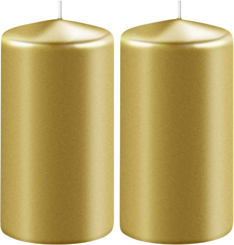 Shoppartners 2x Kaarsen Metallic Goud 6 X 12 Cm 45 Branduren Sfeerkaarsen - Stompkaarsen