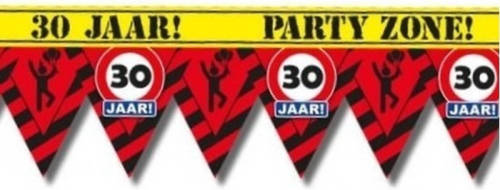 PartyDeco Versiering/decoratie 30 Jaar Afzetlint Vlaggetjes 12 Meter - Markeerlinten