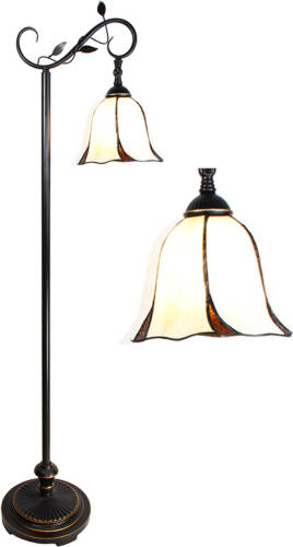 Clayre & Eef Lumilamp Tiffany Vloerlamp 152 Cm Wit Bruin Kunststof Glas Staande Lamp Glas In Lood Tiffany Lamp Wit Staande Lamp Glas