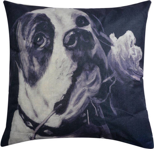 Clayre & Eef Sierkussen 43*43*4 Cm Meerkleurig Synthetisch Vierkant Hond Kussenhoes Met Kussenvulling Blauw Kussenhoes