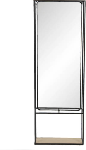 Clayre & Eef Wandspiegel 40*15*115 Cm Zwart Ijzer / Glas / Hout Grote