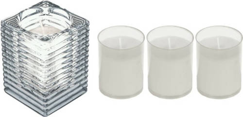 Shoppartners 1x Kaarsen Wit In Kaarsenhouders Met 3 Navullingen 7 X 10 Cm 24 Branduren Sfeerkaarsen - Stompkaarsen