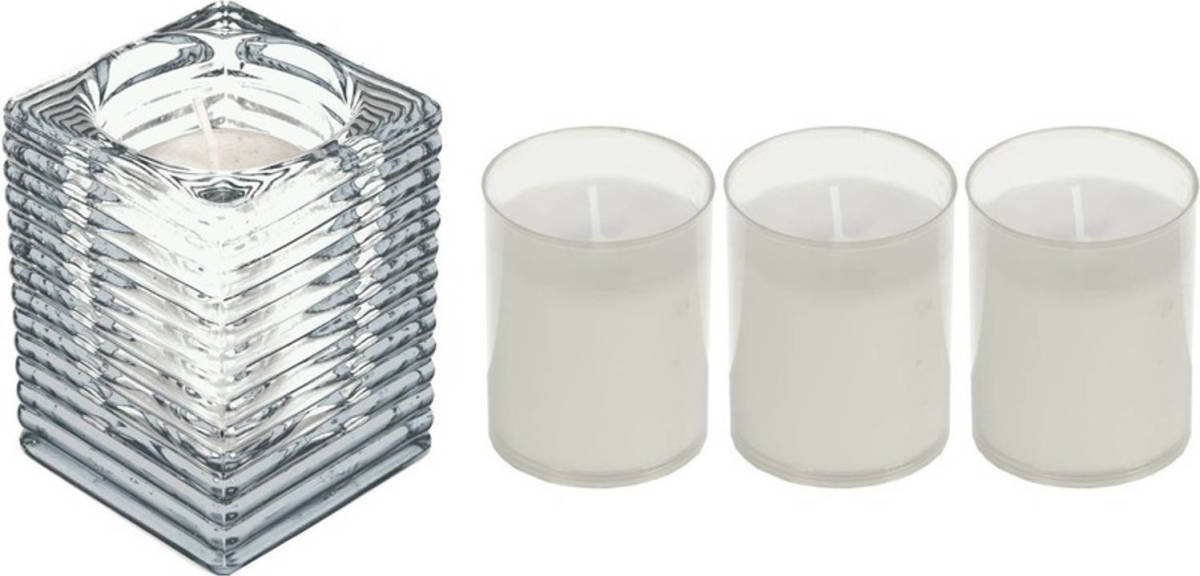 Shoppartners 1x Kaarsen Wit In Kaarsenhouders Met 3 Navullingen 7 X 10 Cm 24 Branduren Sfeerkaarsen - Stompkaarsen