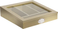 Clayre & Eef Bestekbak 30*30*8 Cm Goudkleurig Hout/ Glas Besteklade