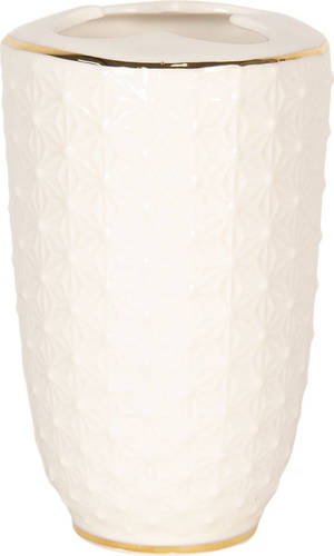 Clayre & Eef Tandenborstelhouder 7*12 Cm Wit, Goudkleurig Keramiek