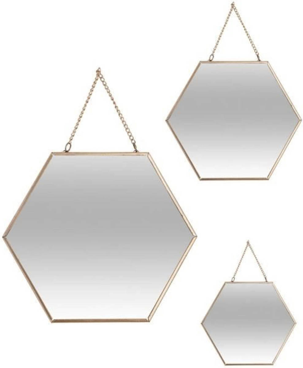 Shoppartners Lot Van 3 Zeshoekige Metalen Spiegels - Goud