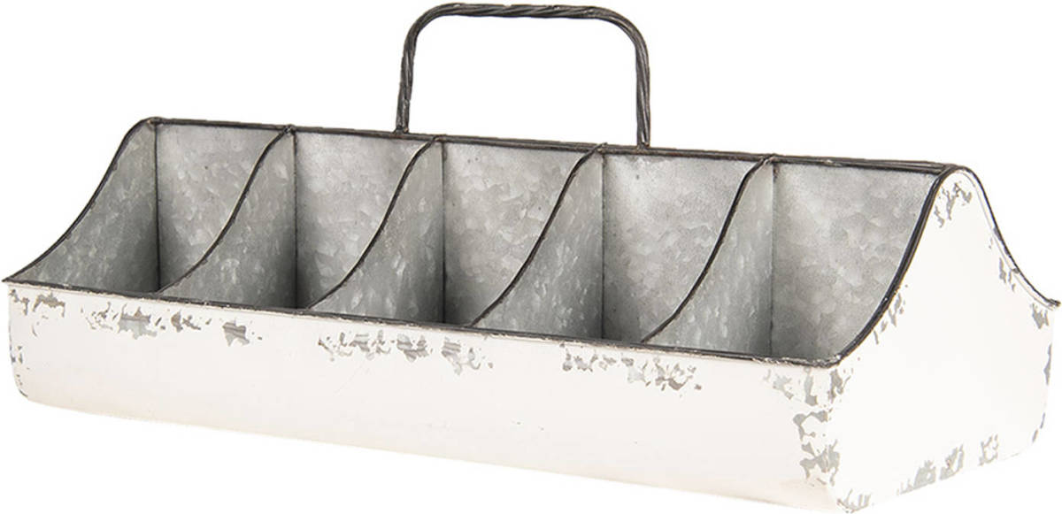 Clayre & Eef Vakkenbak (10 Vakken) 50*26*23 Cm Wit Ijzer Opbergbakjes