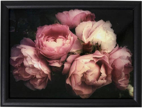 Mars & More Schootkussen/laptray Zwart Met Vintage Pioenrozen Print 33 X 43 Cm - Dienbladen