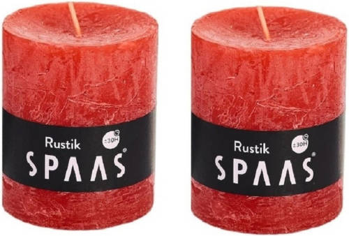 Shoppartners 2x Rustieke Kaarsen Rood 7 X 8 Cm 30 Branduren Sfeerkaarsen - Stompkaarsen