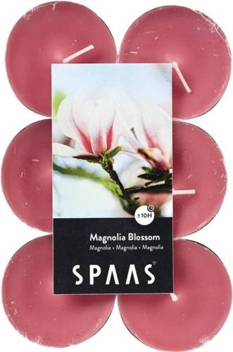 Shoppartners 12x Maxi Theelichten Magnolia Bloesem Geurkaarsen Magnolia Blossom 10 Branduren - Geurkaarsen