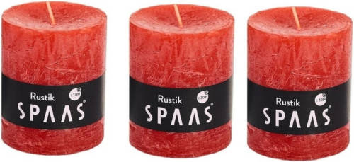 Shoppartners 3x Rustieke Kaarsen Rood 7 X 8 Cm 30 Branduren Sfeerkaarsen - Stompkaarsen