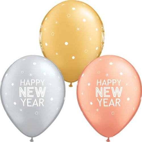 25x Gekleurde Qualatex Happy New Year Ballonnen 28 Cm - Ballonnen