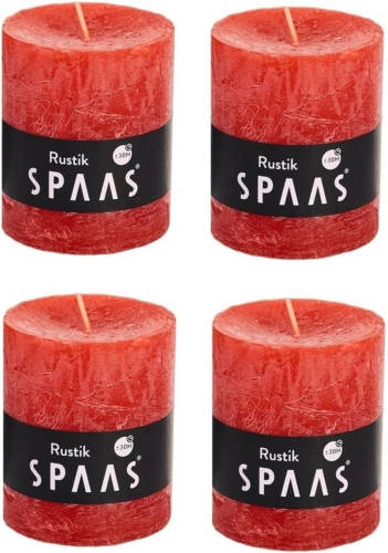 Shoppartners 4x Rustieke Kaarsen Rood 7 X 8 Cm 30 Branduren Sfeerkaarsen - Stompkaarsen