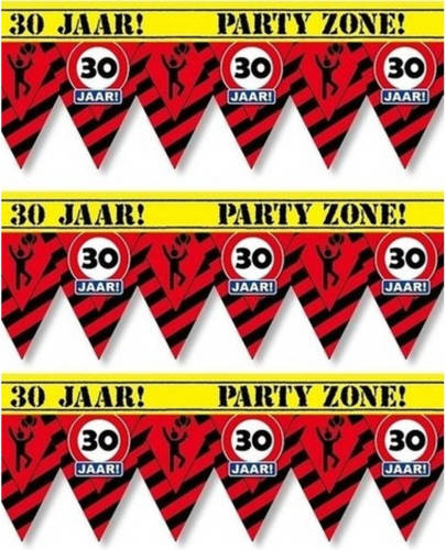 PartyDeco 3x 30 Jaar Party Tape/markeerlinten Waarschuwing 12 M Versiering - Vlaggenlijnen