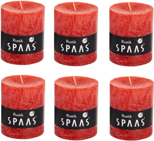 Shoppartners 6x Rustieke Kaarsen Rood 7 X 8 Cm 30 Branduren Sfeerkaarsen - Stompkaarsen