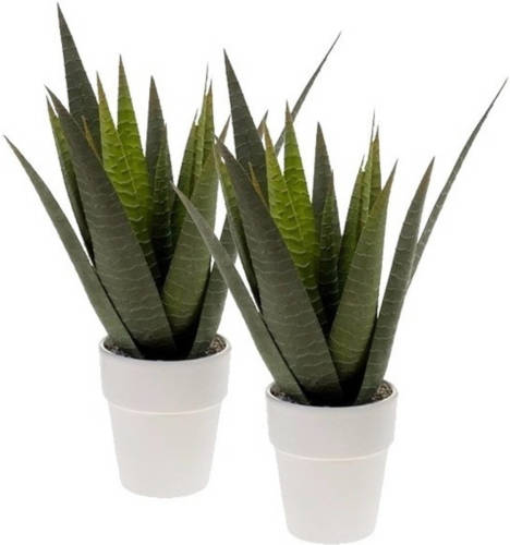 Shoppartners 2x Groene Aloe Vera Kunstplant In Pot 35 Cm - Kunstplanten
