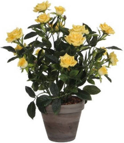 Shoppartners Gele Rozen Kunstplant 33 Cm In Pot Stan Grey - Kunstplanten/nepplanten