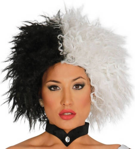 Yourstockshop Cruella Verkleed Pruik Zwart/wit Voor Dames - Horror/halloween Verkleed Accessoire