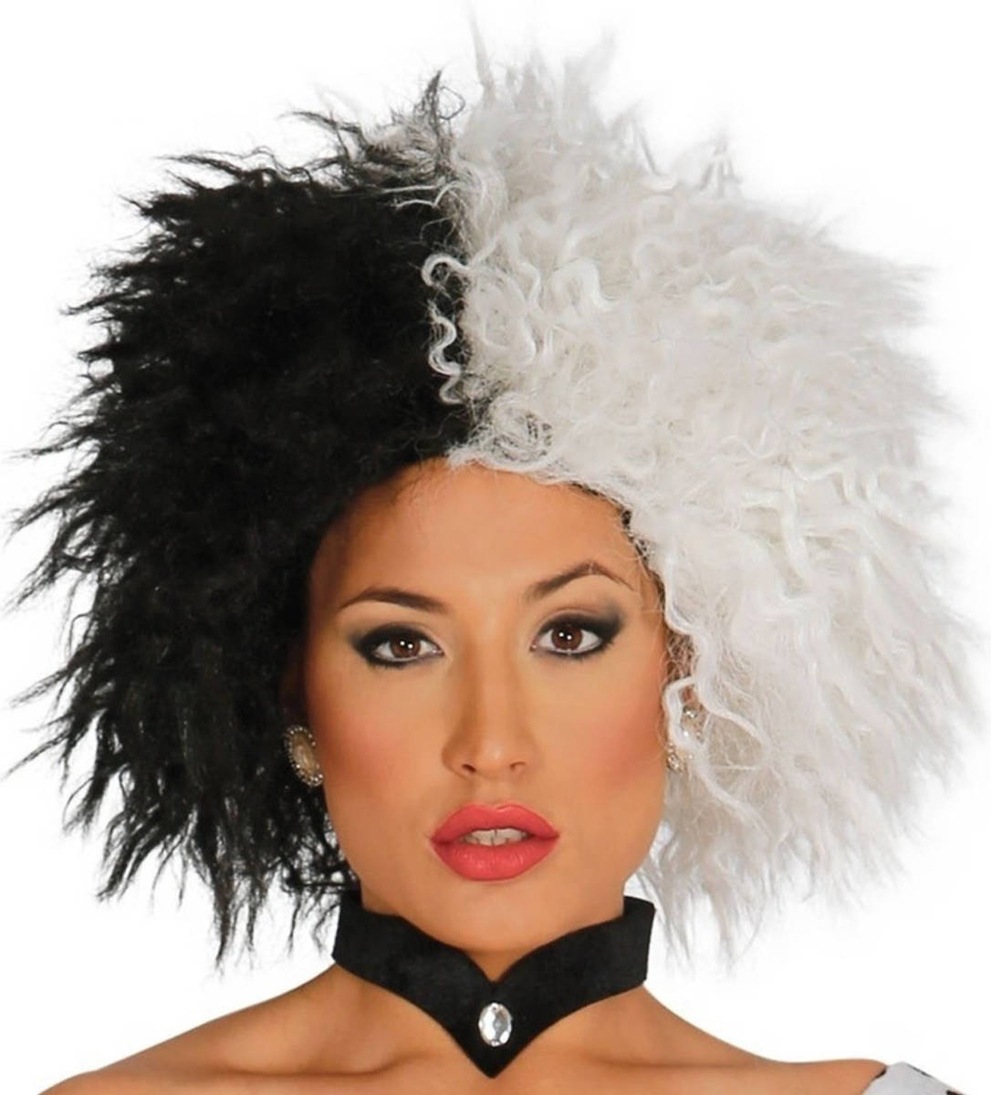Yourstockshop Cruella Verkleed Pruik Zwart/wit Voor Dames - Horror/halloween Verkleed Accessoire