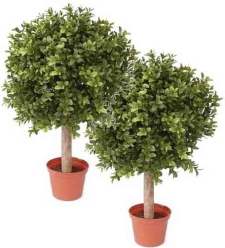 Shoppartners 2x Buxus Bol Kunstplant Op Stam In Pot 35 Cm - Kunstplanten/nepplanten