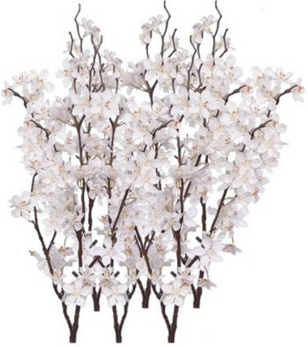 Shoppartners 6x Stuks Witte Appelbloesem Kunstbloem/tak Met 57 Bloemetjes 84 Cm - Kunstbloemen