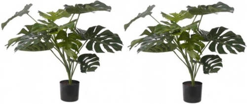 Shoppartners 2x Groene Monstera Kunstplant 85 Cm Voor Binnen - Kunstplanten/nepplanten