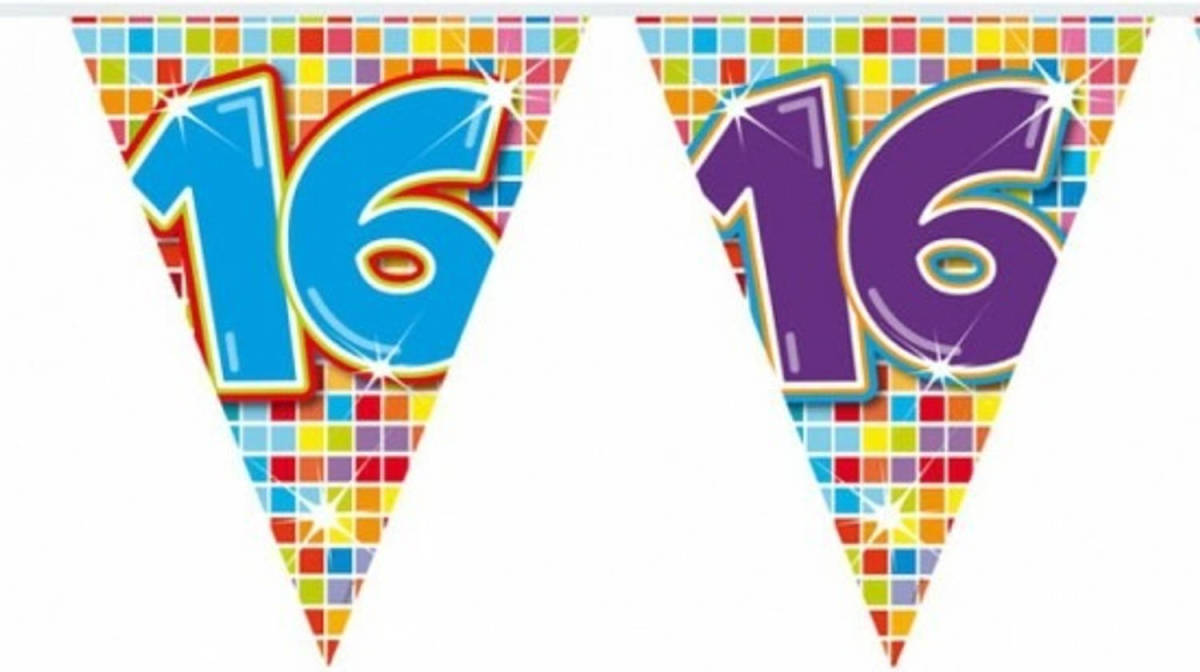 Folat 3x Mini Vlaggenlijn / Slinger Verjaardag Versiering 16 Jaar - Vlaggenlijnen