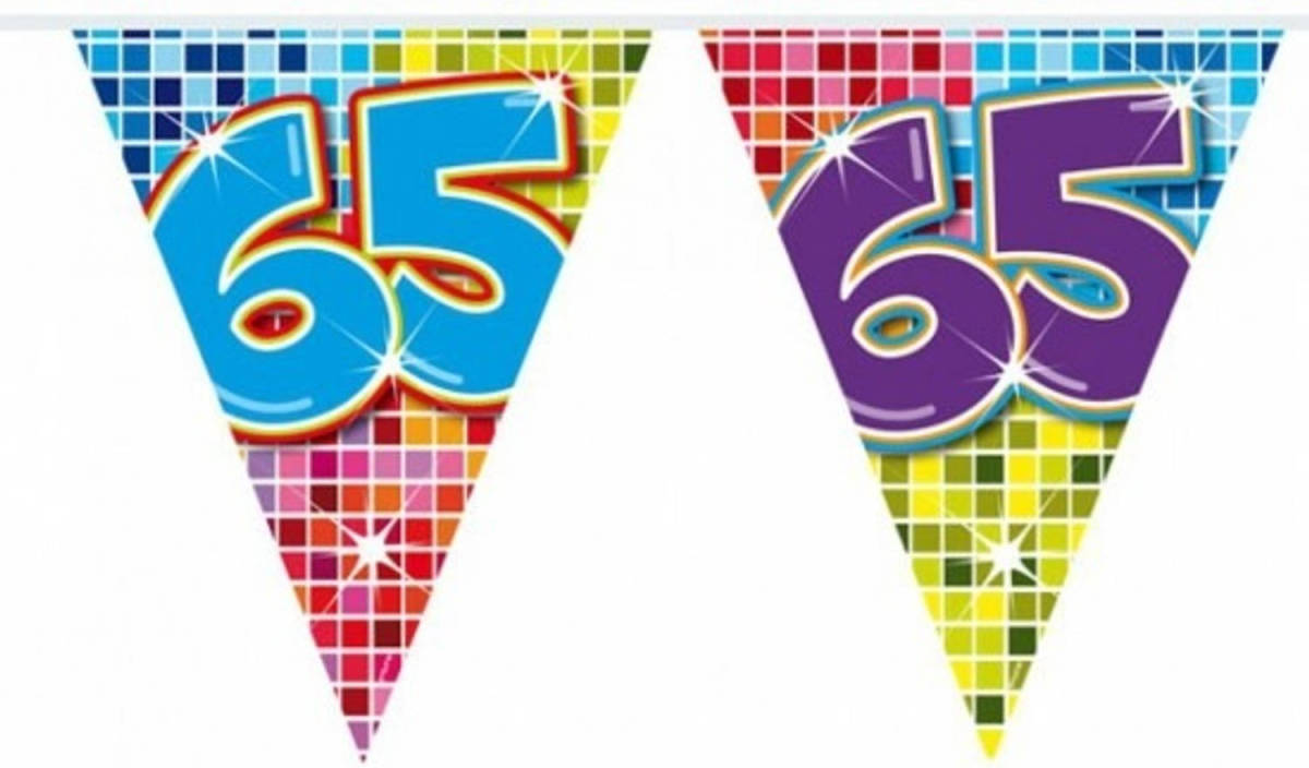 Folat 3x Mini Vlaggenlijn / Slinger Verjaardag Versiering 65 Jaar - Vlaggenlijnen