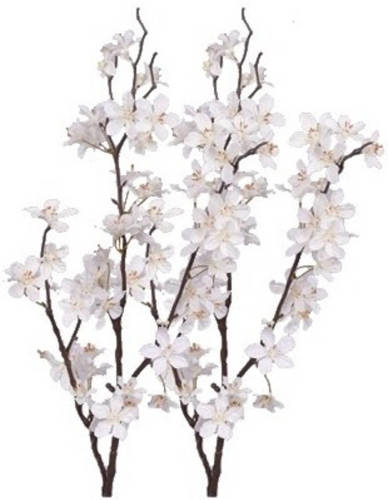 Shoppartners 2x Stuks Witte Appelbloesem Kunstbloem/tak Met 57 Bloemetjes 84 Cm - Kunstbloemen