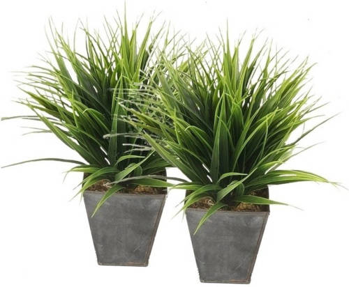Shoppartners 2x Groene Grasplant Kunstplant In Zinken Pot 30 Cm - Kunstplanten