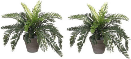 Shoppartners 2x Groene Cycaspalm Kunstplanten 37 Cm In Zwarte Pot - Kunstplanten/nepplanten