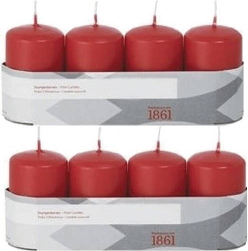 Shoppartners 8x Kaarsen Rood 5 X 8 Cm 18 Branduren Sfeerkaarsen - Stompkaarsen