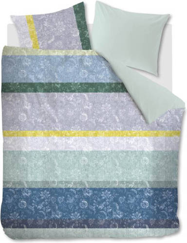 Slaap Vaak Oilily Blooming Stripe Dekbedovertrek - Lits-jumeaux (260x200/220 Cm + 2 Slopen) - Katoen Satijn - Blue