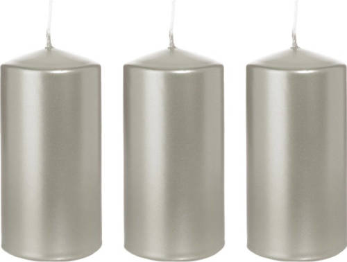 Shoppartners 3x Kaarsen Zilver 6 X 12 Cm 40 Branduren Sfeerkaarsen - Stompkaarsen